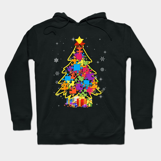 Autism Christmas Tree Gift For A Proud Autistic Person Hoodie by folidelarts